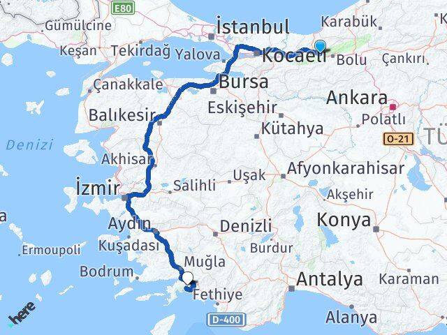 Düzce Kaynaşlı Muğla Arası Kaç Km - Yol Haritası