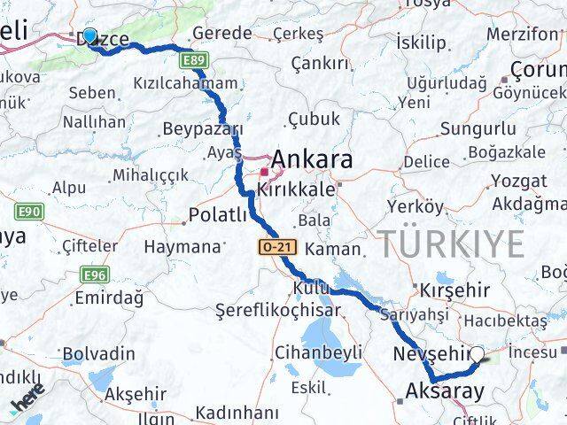 Düzce Kaynaşlı Nevşehir Arası Kaç Km - Yol Haritası