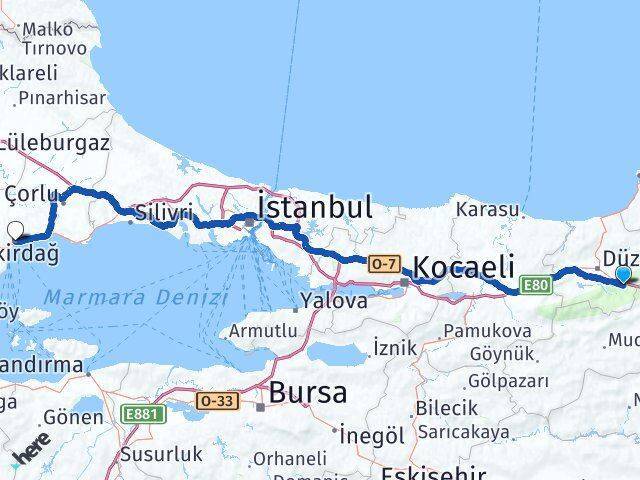 Kaynaşlı Tekirdağ Arası Kaç Km - Yol Tarifi