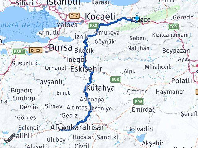 Düzce Kaynaşlı Uşak Arası Kaç Km - Yol Haritası