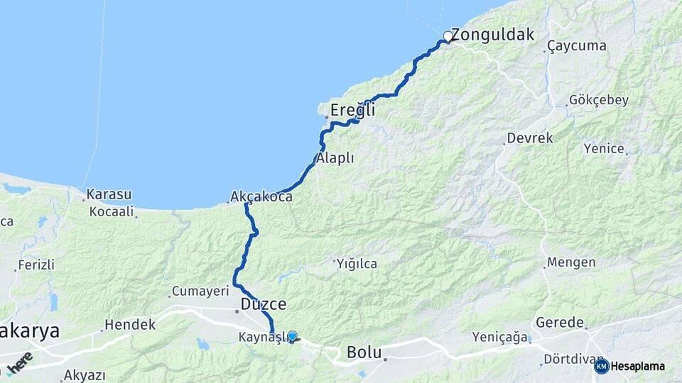 Kaynaşlı Zonguldak Arası Kaç Km - Yol Tarifi
