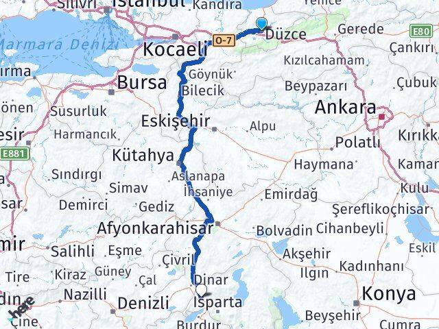 Düzce Keçiborlu Isparta Arası Kaç Km - Yol Haritası
