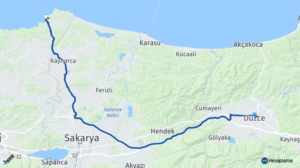 Düzce Kefken Kandıra Kocaeli Arası Kaç Km - Yol Haritası