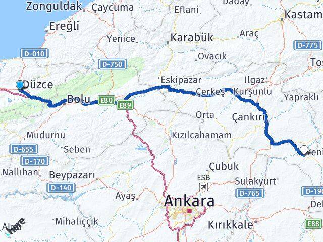Düzce Kızılırmak Çankırı Arası Kaç Km - Yol Haritası