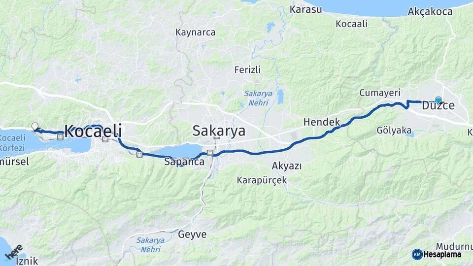Düzce Körfez Kocaeli Arası Kaç Km - Yol Haritası