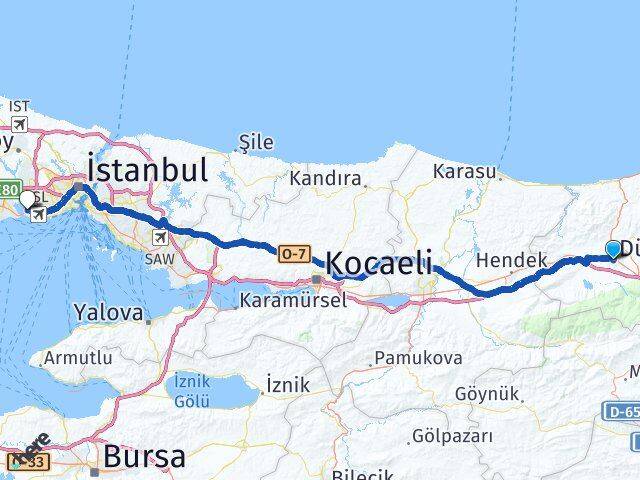 Düzce Küçükçekmece İstanbul Arası Kaç Km - Yol Haritası
