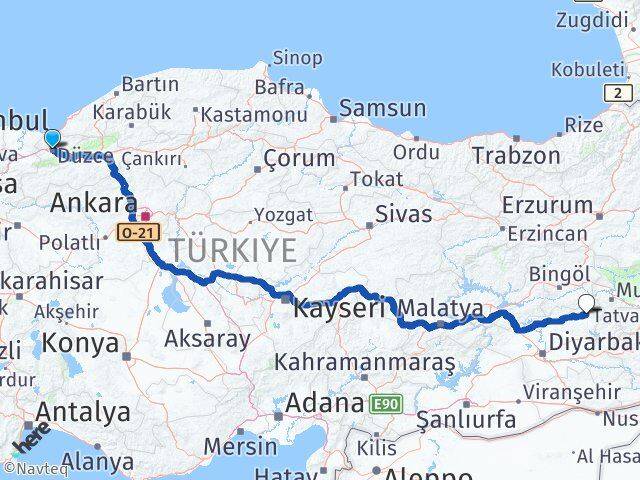 Düzce Kulp Diyarbakır Arası Kaç Km - Yol Haritası