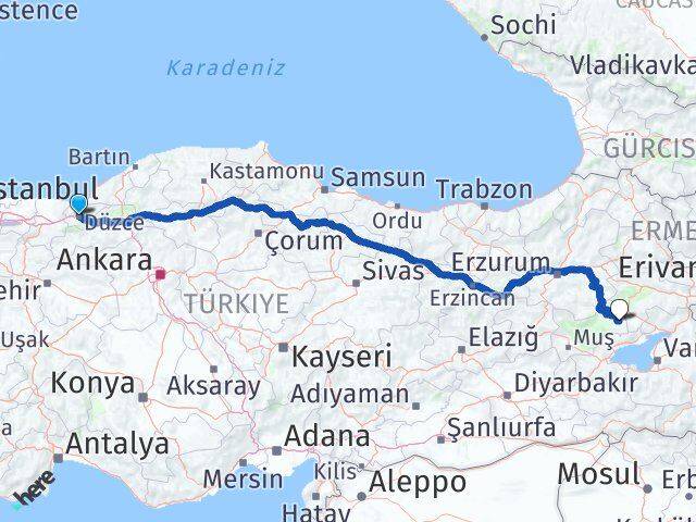 Düzce Malazgirt Muş Arası Kaç Km - Yol Haritası