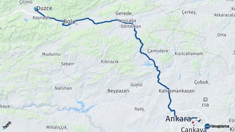 Düzce Mamak Arası Kaç Km - Yol Tarifi