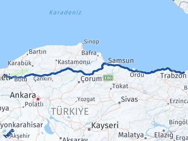 Düzce Of Trabzon Arası Kaç Km - Yol Haritası