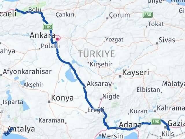 Düzce Oğuzeli Gaziantep Arası Kaç Km - Yol Haritası