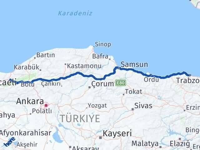 Düzce Ortahisar Trabzon Arası Kaç Km - Yol Haritası