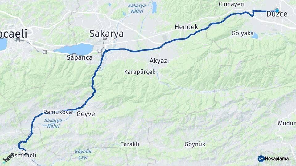 Düzce Osmaneli Bilecik Arası Kaç Km - Yol Haritası