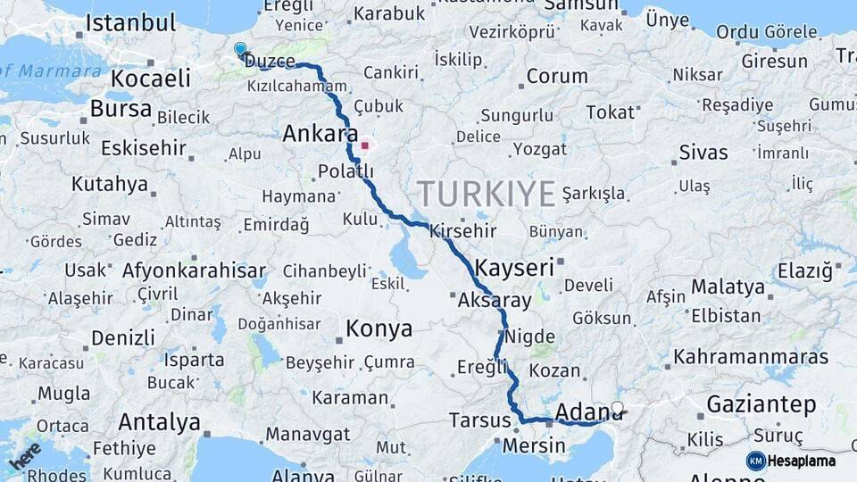 Düzce Osmaniye Arası Kaç Km - Yol Haritası