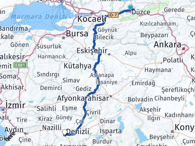 Düzce Otogarı Denizli Arası Kaç Km - Yol Tarifi