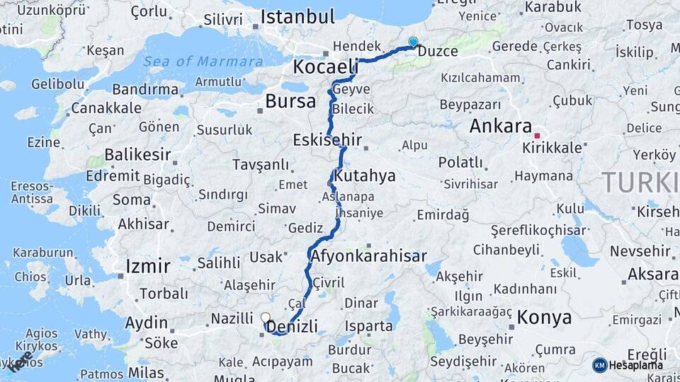 Düzce Pamukkale Denizli Arası Kaç Km - Yol Haritası