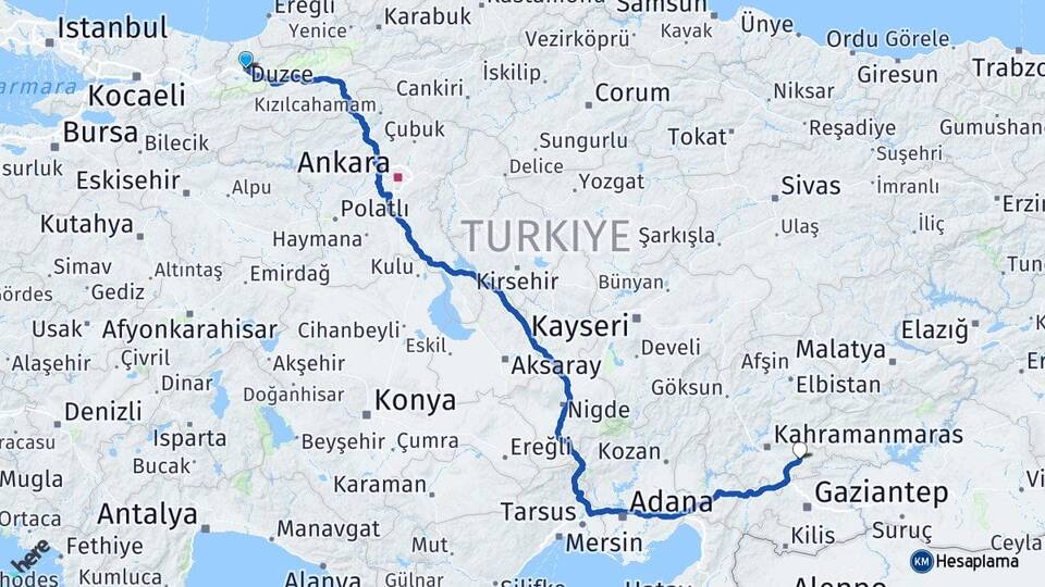 Düzce Pazarcık Kahramanmaraş Arası Kaç Km - Yol Haritası
