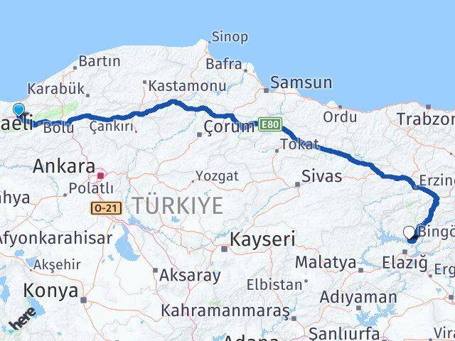Düzce Pertek Tunceli Arası Kaç Km - Yol Haritası
