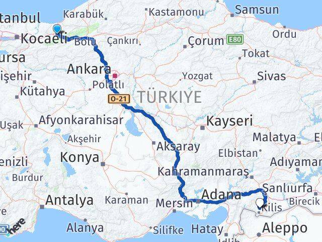 Düzce Polateli Kilis Arası Kaç Km - Yol Haritası