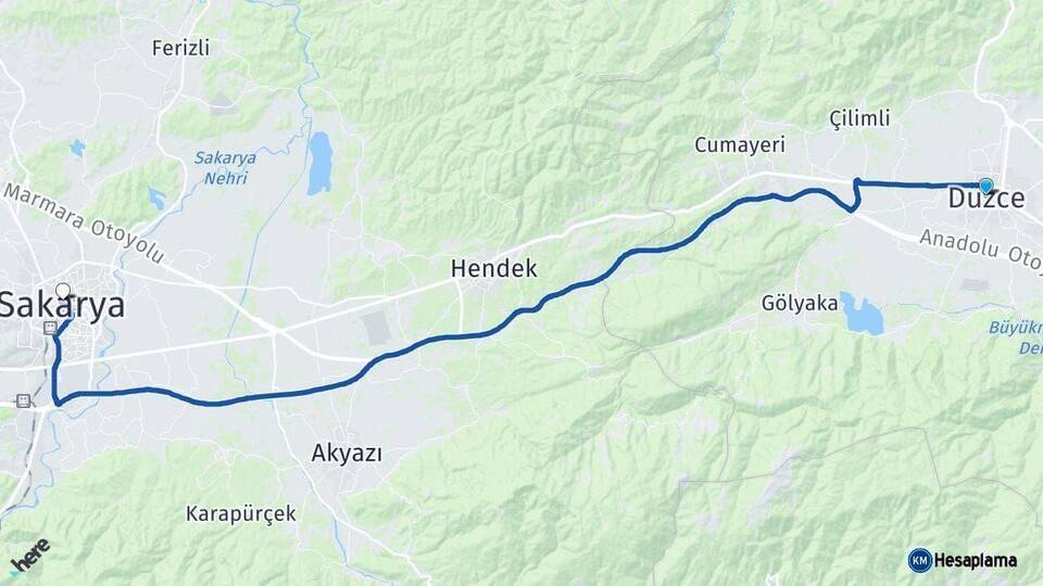 Düzce Sakarya Arası Kaç Km - Yol Haritası