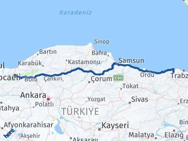 Düzce Şalpazarı Trabzon Arası Kaç Km - Yol Haritası