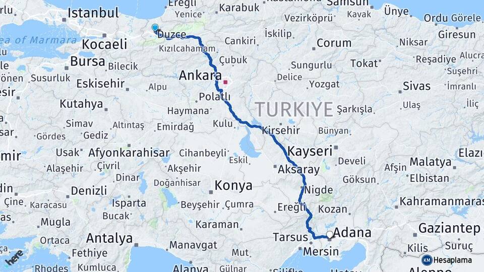 Düzce Samandere Arası Kaç Km - Yol Haritası