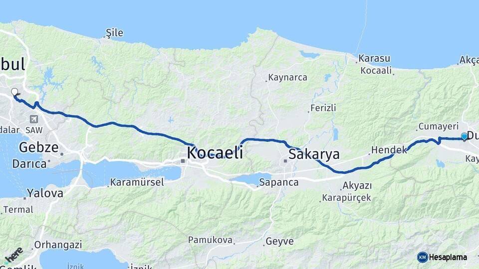 Düzce Sancaktepe İstanbul Arası Kaç Km - Yol Haritası