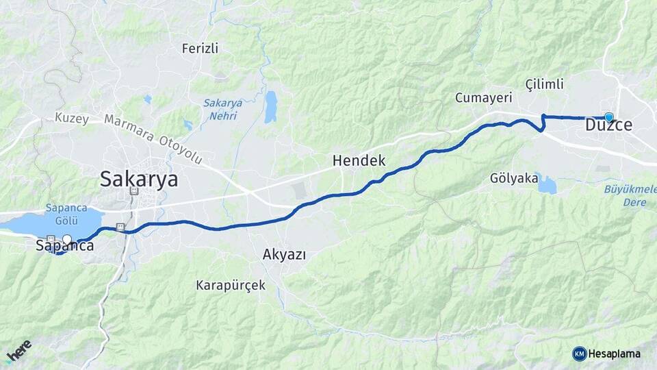 Düzce Sapanca Sakarya Arası Kaç Km - Yol Haritası