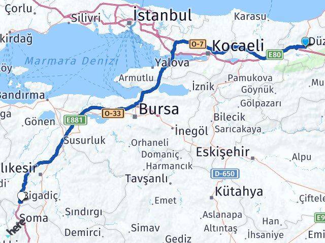 Düzce Savaştepe Balıkesir Arası Kaç Km - Yol Haritası