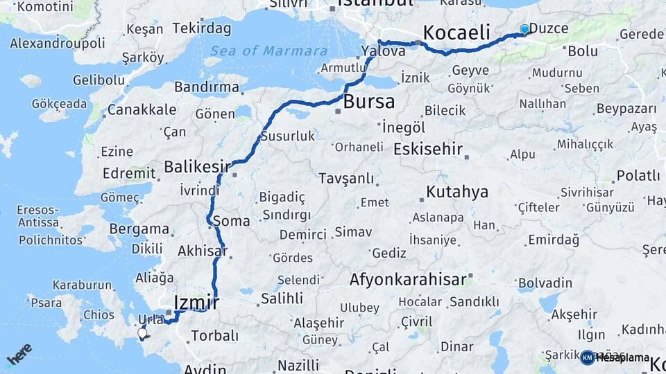 Düzce Seferihisar İzmir Arası Kaç Km - Yol Haritası
