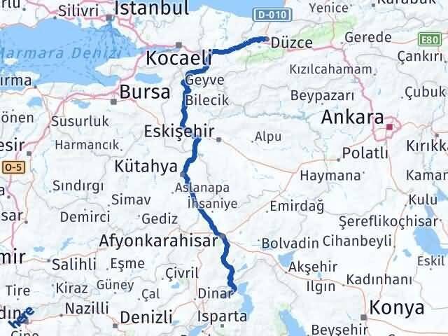 Düzce Senirkent Isparta Arası Kaç Km - Yol Haritası