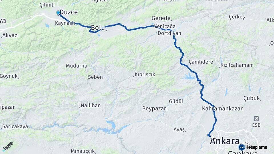 Düzce Sincan Ankara Arası Kaç Km - Yol Haritası