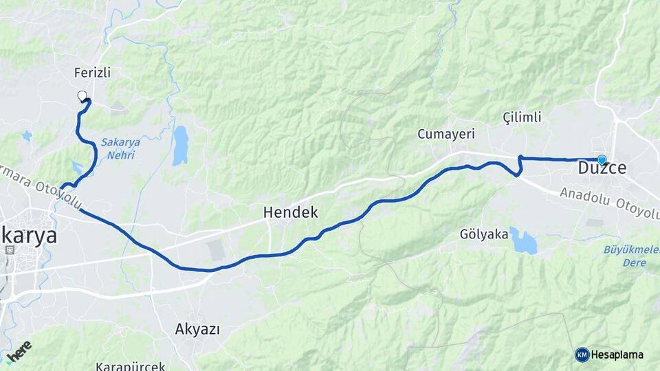 Düzce Söğütlü Sakarya Arası Kaç Km - Yol Haritası