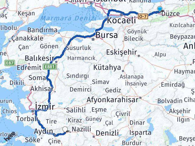 Düzce Sultanhisar Aydın Arası Kaç Km - Yol Haritası