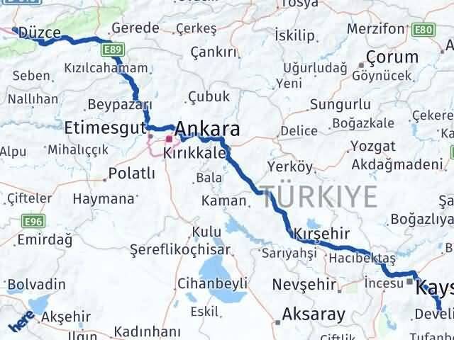 Düzce Tomarza Kayseri Arası Kaç Km - Yol Haritası