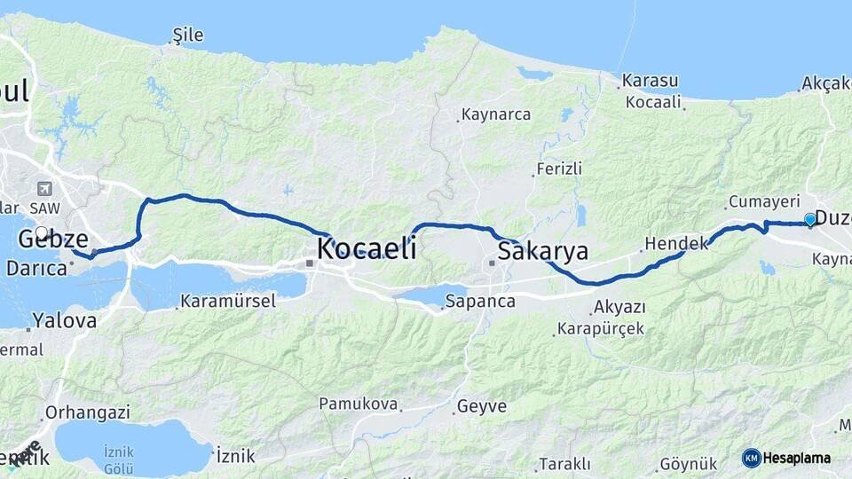 Düzce Tuzla İstanbul Arası Kaç Km - Yol Haritası