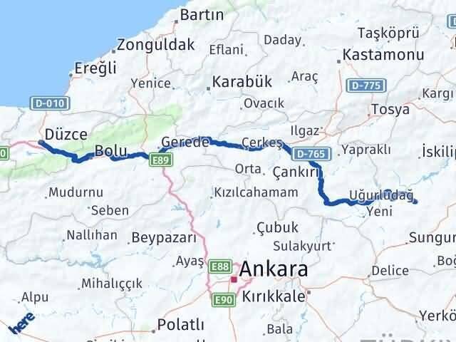 Düzce Uğurludağ Çorum Arası Kaç Km - Yol Haritası