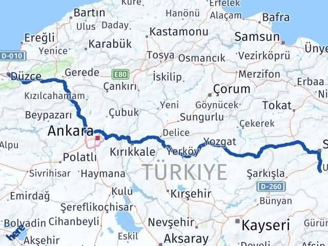Düzce Ulaş Sivas Arası Kaç Km - Yol Haritası