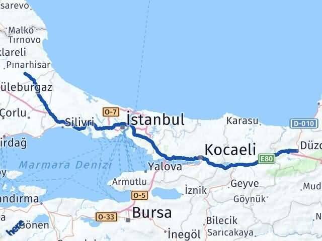 Düzce Vize Kırklareli Arası Kaç Km - Yol Haritası