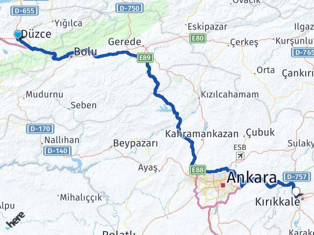 Düzce Yahşihan Kırıkkale Arası Kaç Km - Yol Haritası