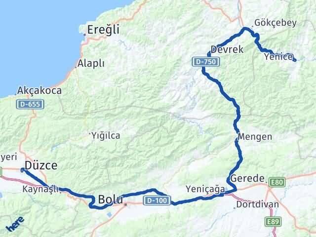 Düzce Yenice Karabük Arası Kaç Km - Yol Haritası