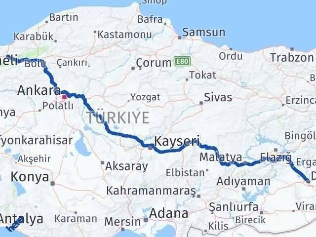 Düzce Yenişehir Diyarbakır Arası Kaç Km - Yol Haritası