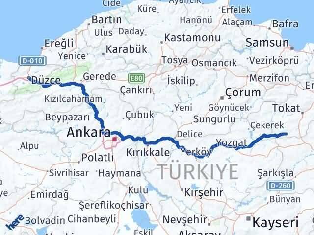 Düzce Yeşilyurt Tokat Arası Kaç Km - Yol Haritası