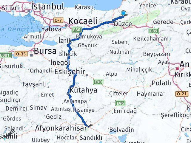 Düzce Yığılca Afyonkarahisar Arası Kaç Km - Yol Haritası