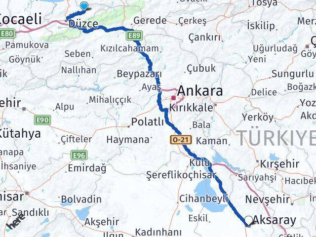 Düzce Yığılca Aksaray Arası Kaç Km - Yol Haritası