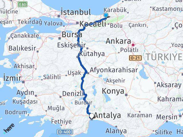 Düzce Yığılca Antalya Arası Kaç Km - Yol Haritası