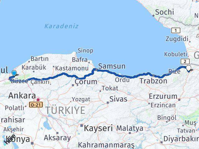 Yığılca Artvin Arası Kaç Km - Yol Tarifi
