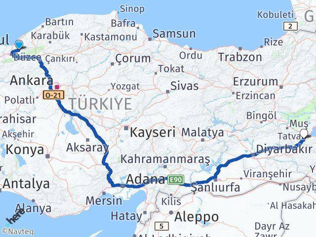 Düzce Yığılca Bitlis Arası Kaç Km - Yol Haritası