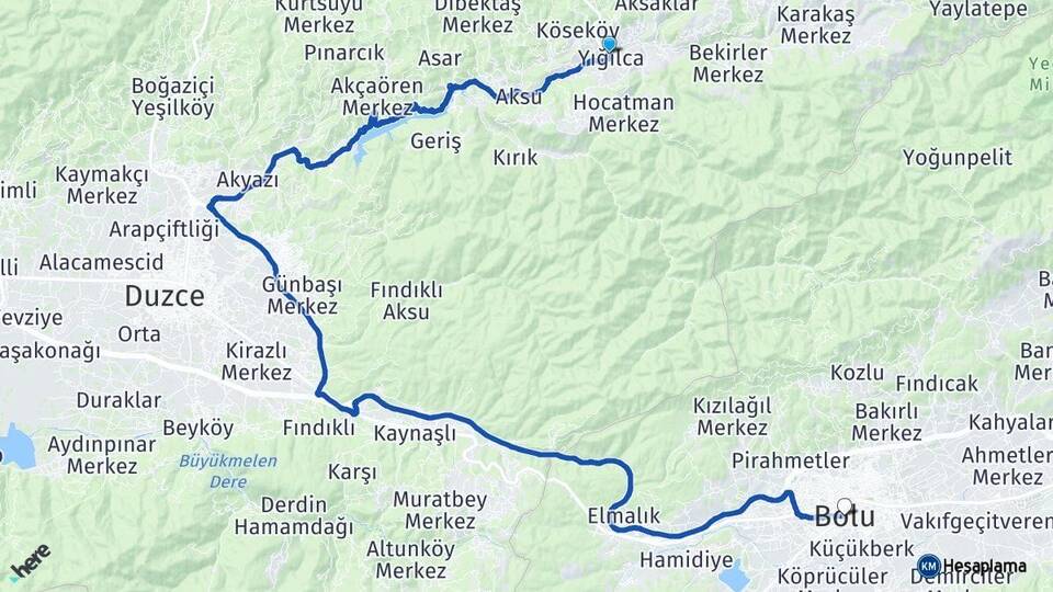 Düzce Yığılca Bolu Arası Kaç Km - Yol Haritası