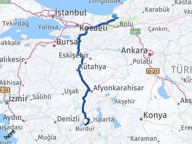 Düzce Yığılca Burdur Arası Kaç Km - Yol Haritası